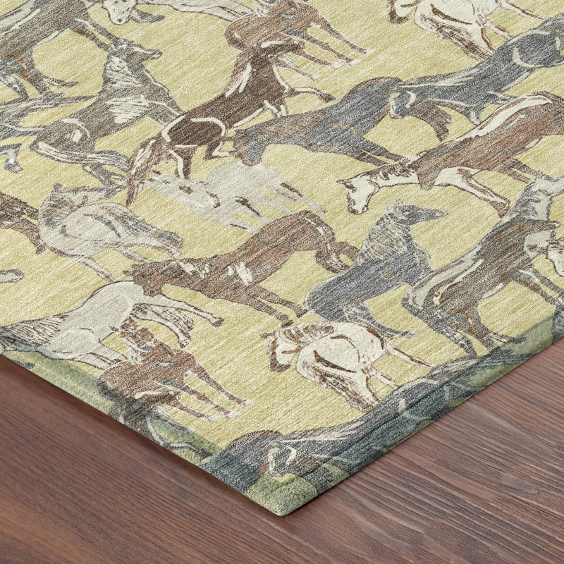 3' X 5' Wheat And Taupe Horse Washable Indoor Outdoor Area Rug Homeroots Outdoor