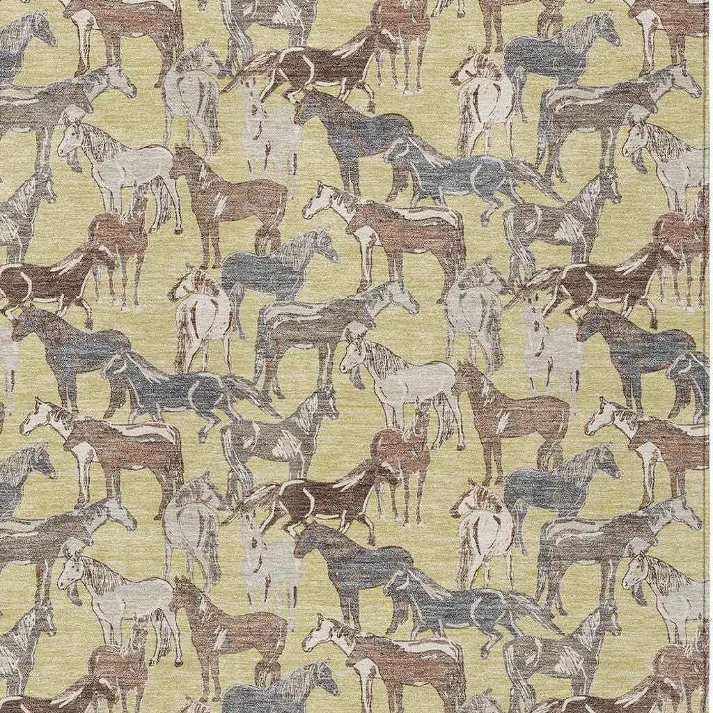 3' X 5' Wheat And Taupe Horse Washable Indoor Outdoor Area Rug Homeroots Outdoor