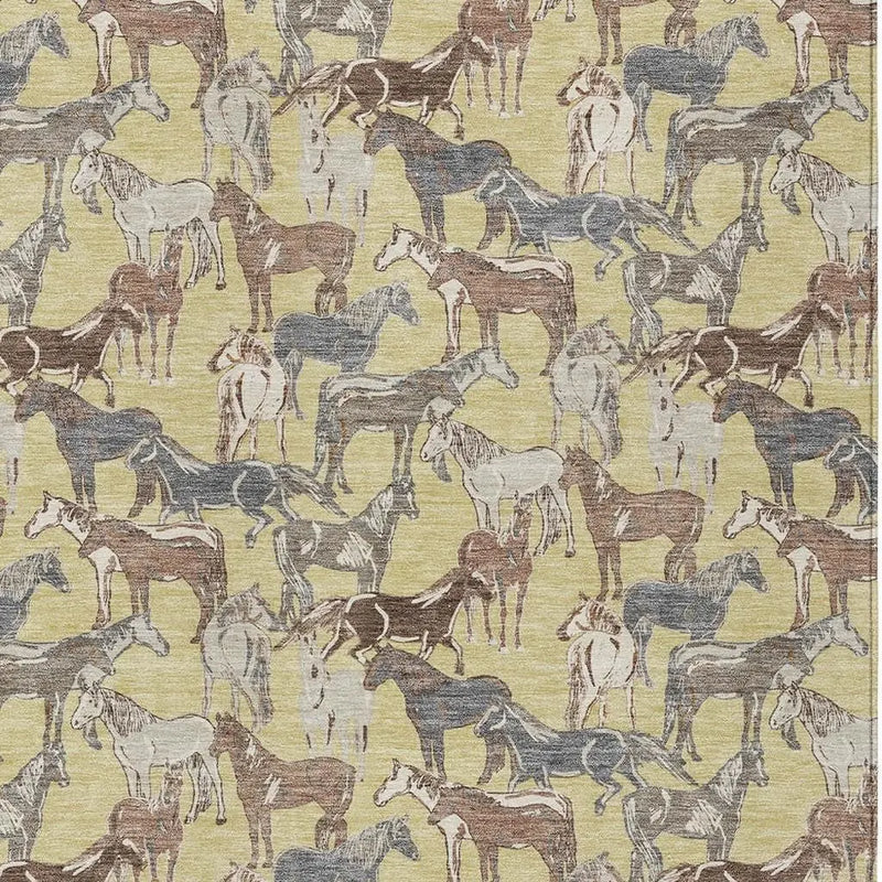 3' X 5' Wheat And Taupe Horse Washable Indoor Outdoor Area Rug Homeroots Outdoor