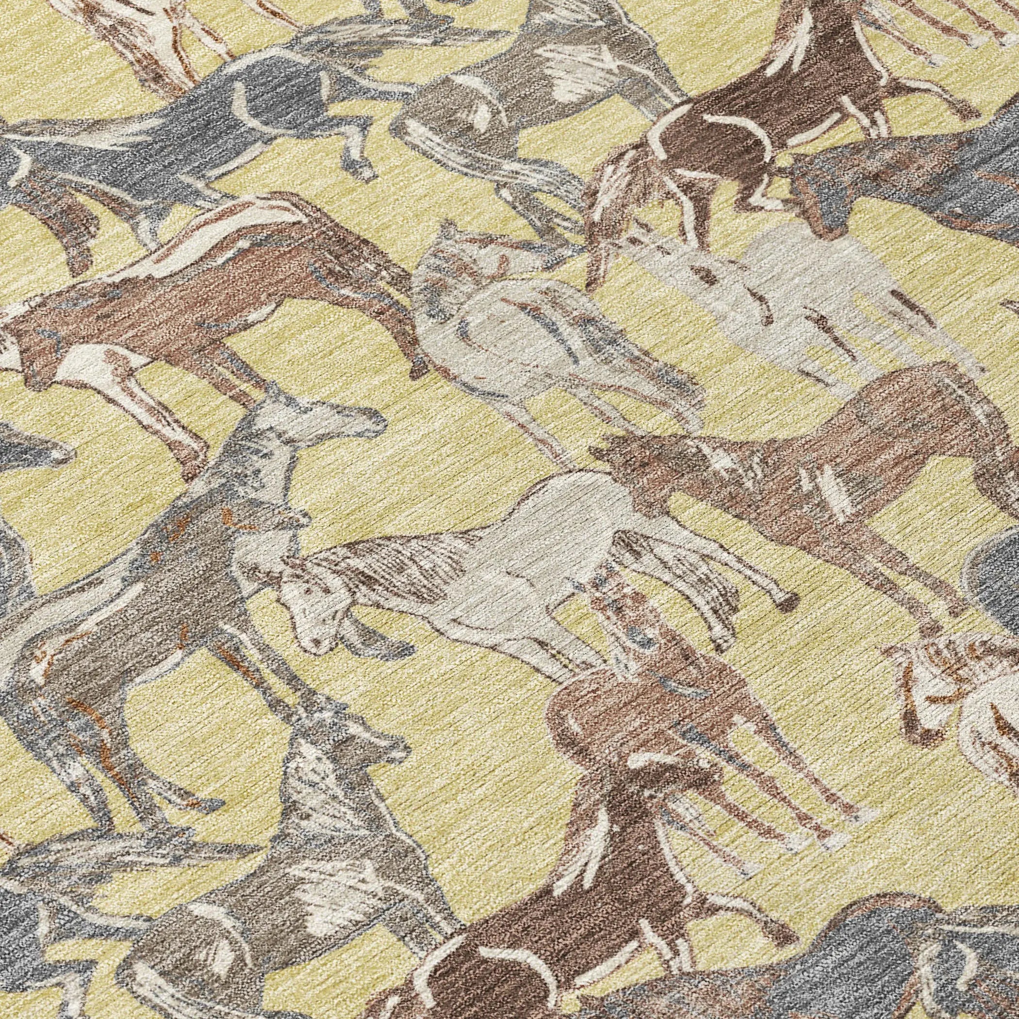 3' X 5' Wheat And Taupe Horse Washable Indoor Outdoor Area Rug Homeroots Outdoor