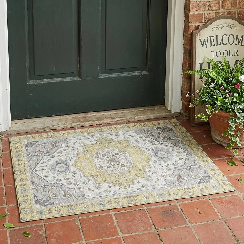 3' X 5' Wheat And Taupe Oriental Washable Indoor Outdoor Area Rug Homeroots Outdoor