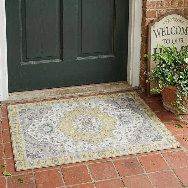 3' X 5' Wheat And Taupe Oriental Washable Indoor Outdoor Area Rug Homeroots Outdoor