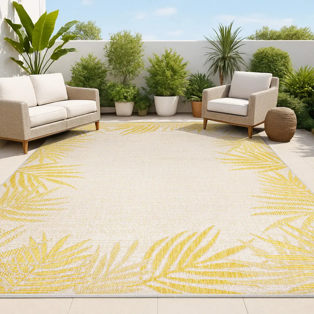 3' X 5' Yellow And Cream Floral Indoor Outdoor Area Rug Homeroots Outdoor