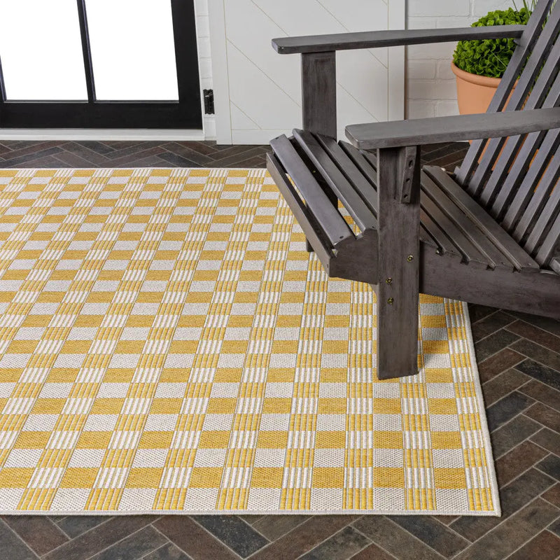3' X 5' Yellow And Cream Geometric Indoor Outdoor Area Rug - GreatEagleInc