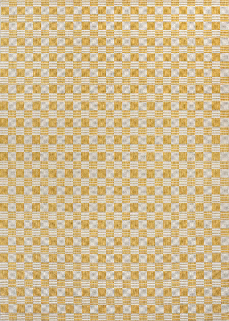 3' X 5' Yellow And Cream Geometric Indoor Outdoor Area Rug - GreatEagleInc