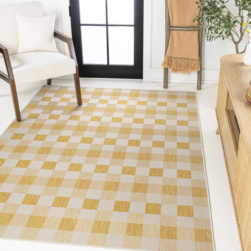 3' X 5' Yellow And Cream Geometric Indoor Outdoor Area Rug Homeroots Outdoor