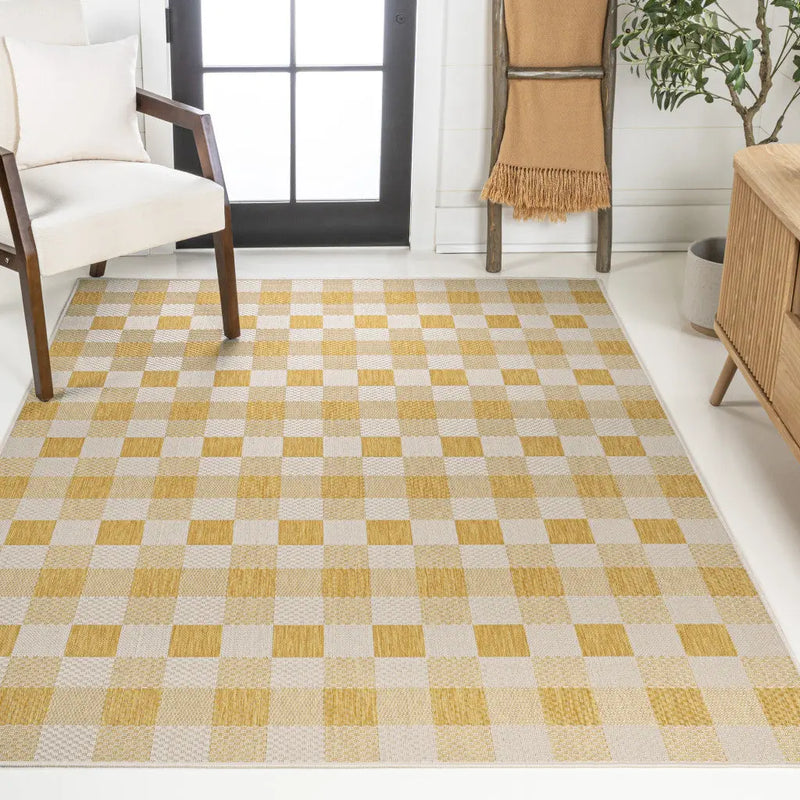 3' X 5' Yellow And Cream Geometric Indoor Outdoor Area Rug Homeroots Outdoor