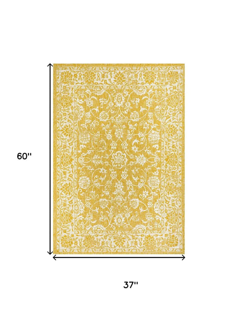 3' X 5' Yellow And Cream Medallion Indoor Outdoor Area Rug Homeroots Outdoor