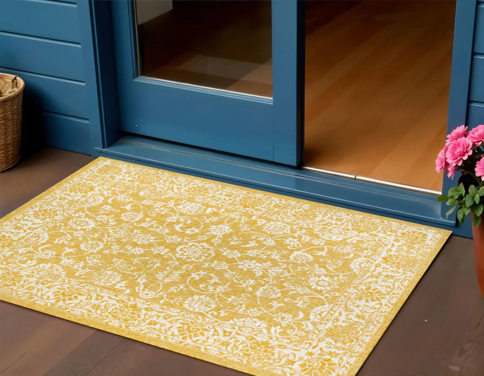 3' X 5' Yellow And Cream Medallion Indoor Outdoor Area Rug Homeroots Outdoor