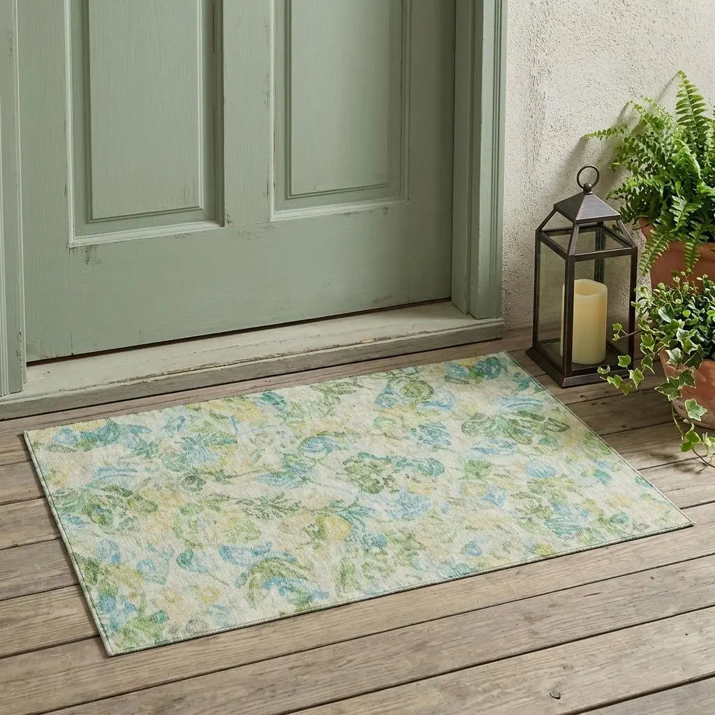 3' X 5' Yellow And Gold Floral Washable Indoor Outdoor Area Rug Homeroots Outdoor