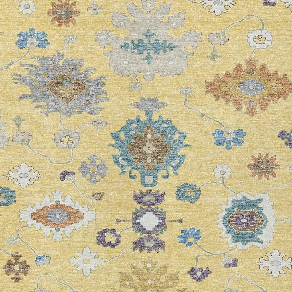 3' X 5' Yellow And Teal Blue Oriental Washable Indoor Outdoor Area Rug Homeroots Outdoor