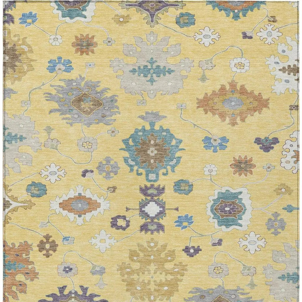3' X 5' Yellow And Teal Blue Oriental Washable Indoor Outdoor Area Rug Homeroots Outdoor