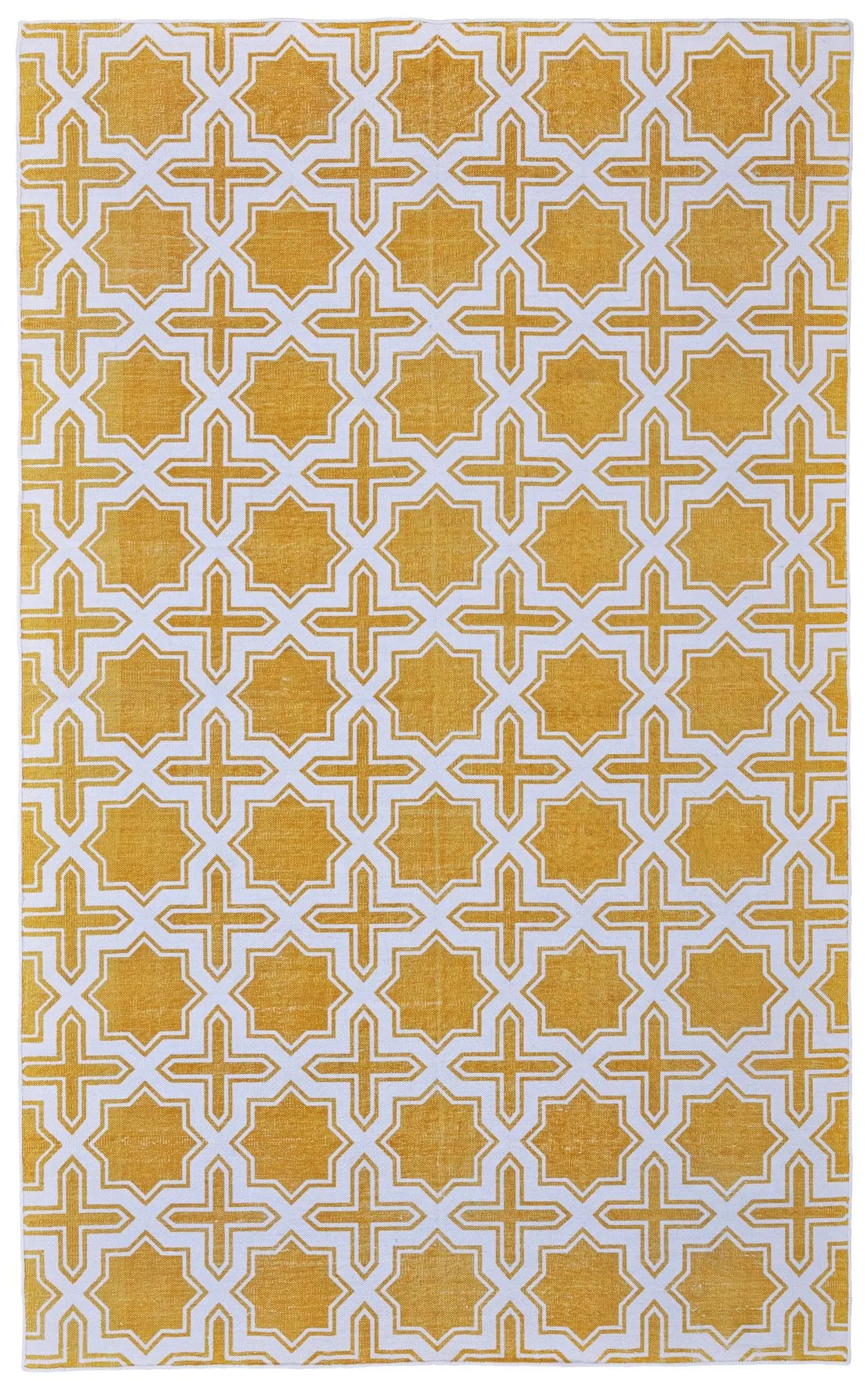 3' X 5' Yellow And White Geometric Hand Woven Area Rug Homeroots Home Decor