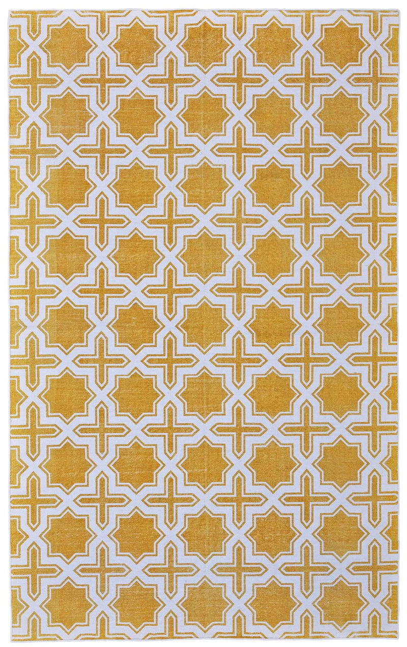 3' X 5' Yellow And White Geometric Hand Woven Area Rug Homeroots Home Decor