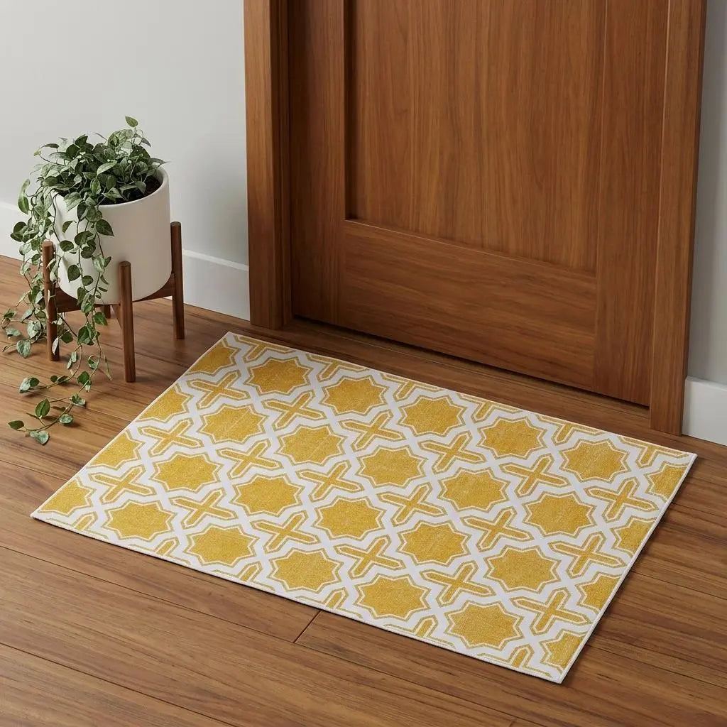 3' X 5' Yellow And White Geometric Hand Woven Area Rug Homeroots Home Decor