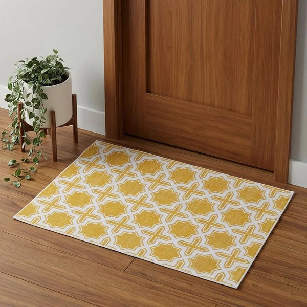 3' X 5' Yellow And White Geometric Hand Woven Area Rug Homeroots Home Decor