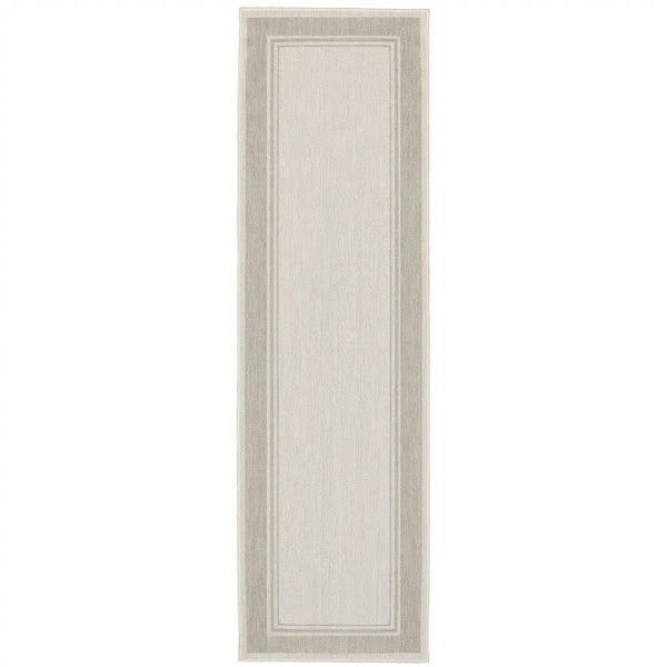 3' X 6' Gray And Ivory Indoor Outdoor Runner Rug Homeroots Outdoor