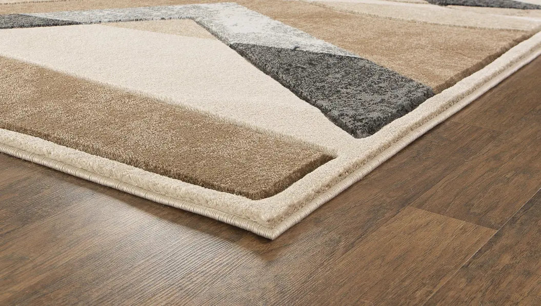 3'8" x 5'6" Beige Hand-Carved Geometric Soft Rug Home Mart Goods