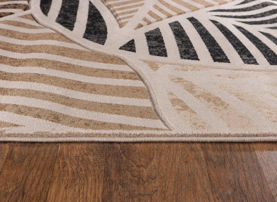 3'8" x 5'6" Beige Modern Swirls Hand-Carved Soft Rug Home Mart Goods