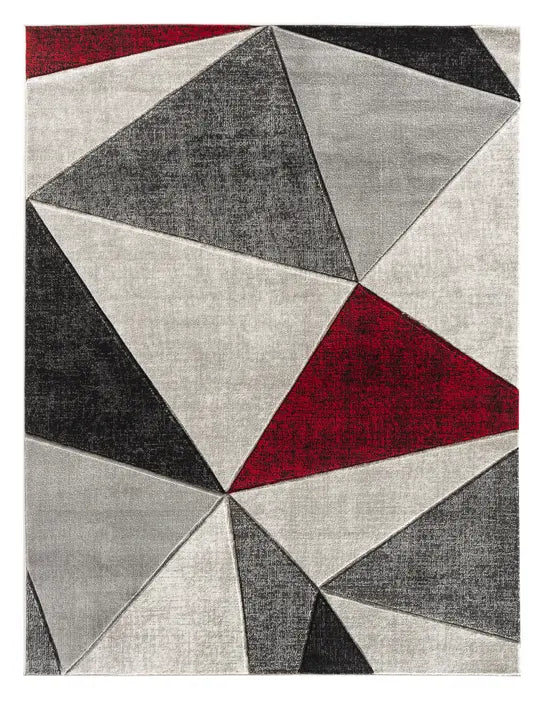 3'8" x 5'6" Red Geometric Hand-Carved Soft Rug Home Mart Goods