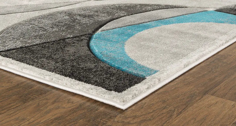 3'8" x 5'6" Turquoise Hand-Carved Geometric Soft Rug Home Mart Goods