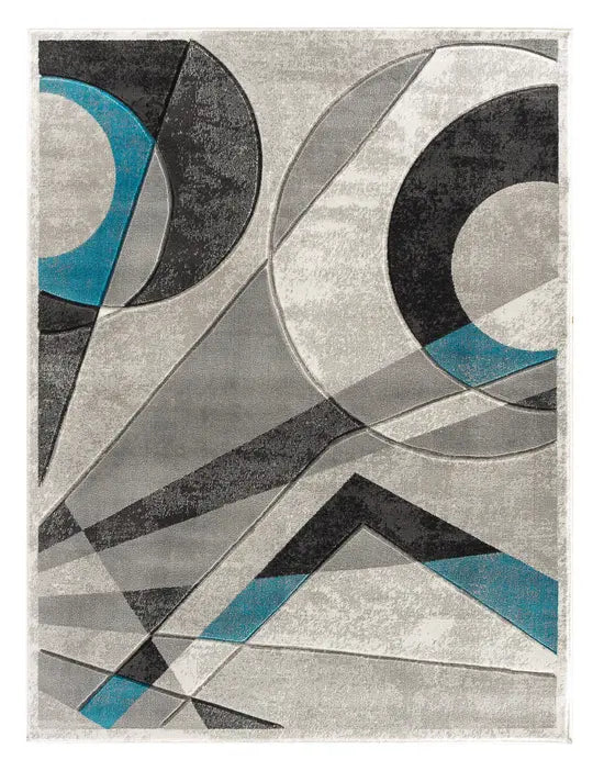 3'8" x 5'6" Turquoise Hand-Carved Geometric Soft Rug Home Mart Goods