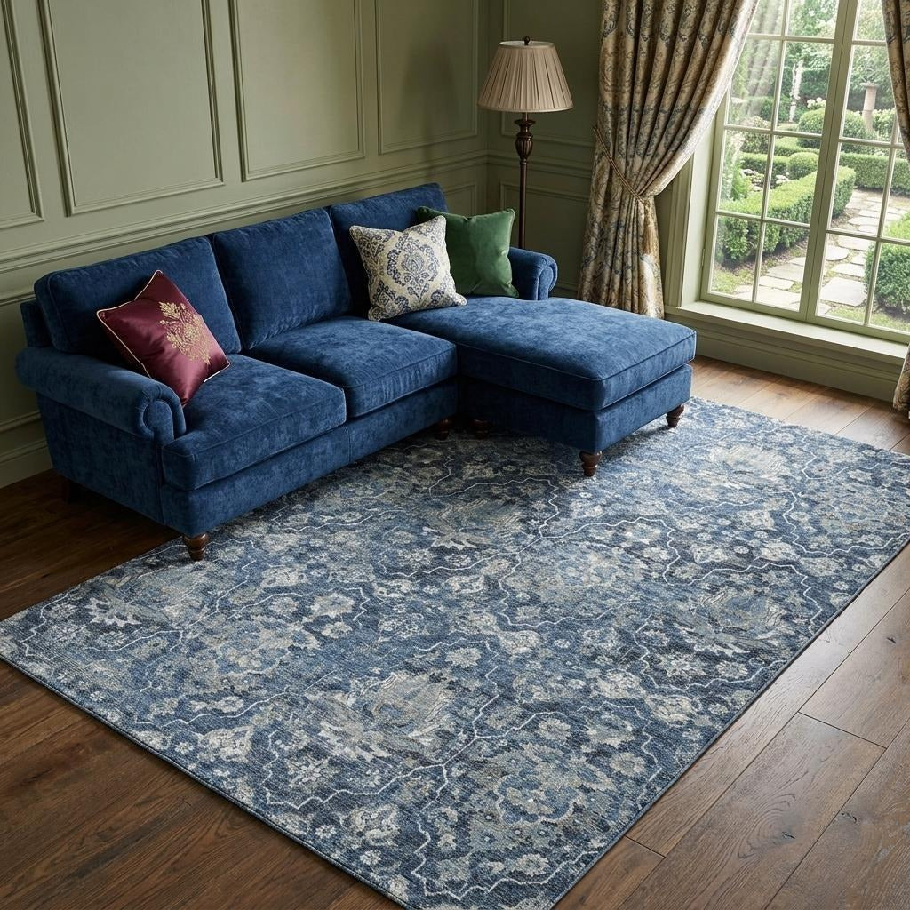 10' X 14' Blue And Gray Oriental Shag Washable Area Rug With UV Protection - Home & Garden