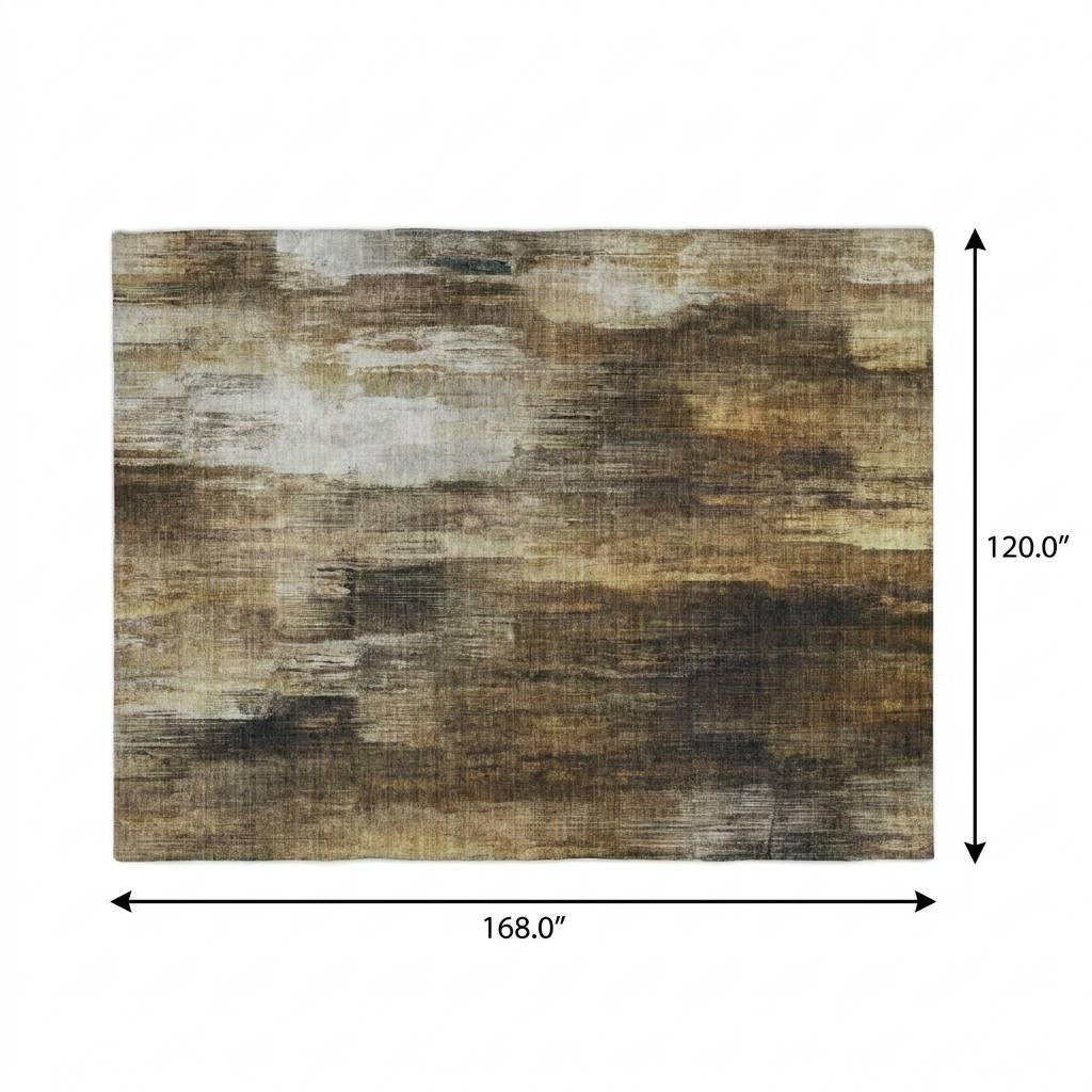 10' X 14' Chocolate And Brown Abstract Shag Washable Area Rug With UV Protection - Home & Garden