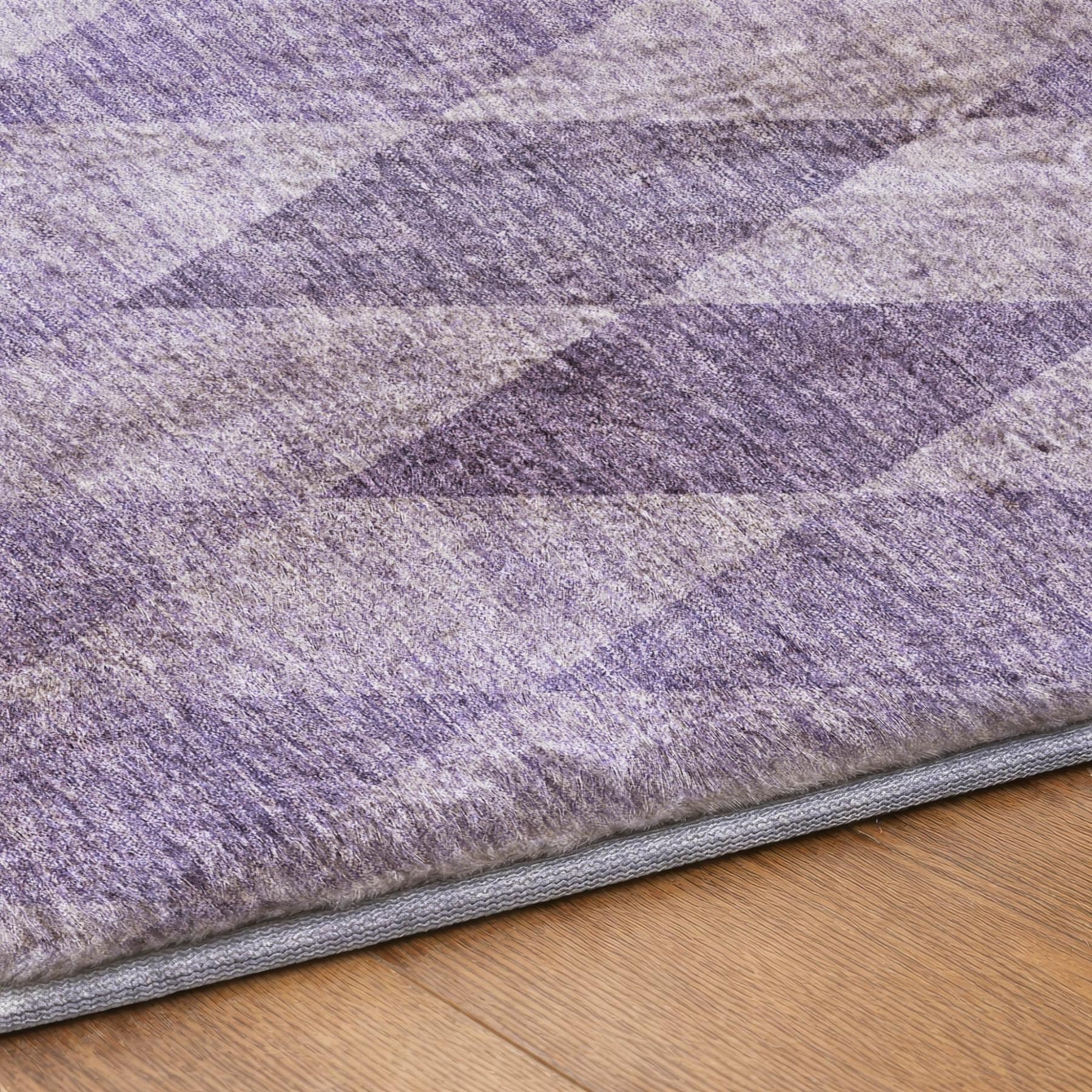 3' X 5' Purple And Lavender Geometric Shag Washable Area Rug With UV Protection - Home & Garden