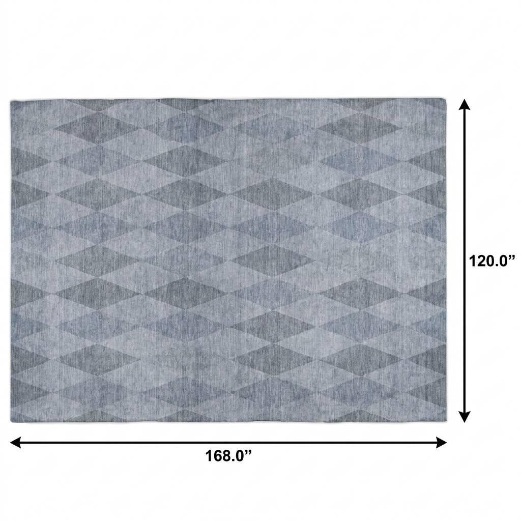 10' X 14' Denim Blue And Gray Geometric Shag Washable Area Rug With UV Protection - Home & Garden