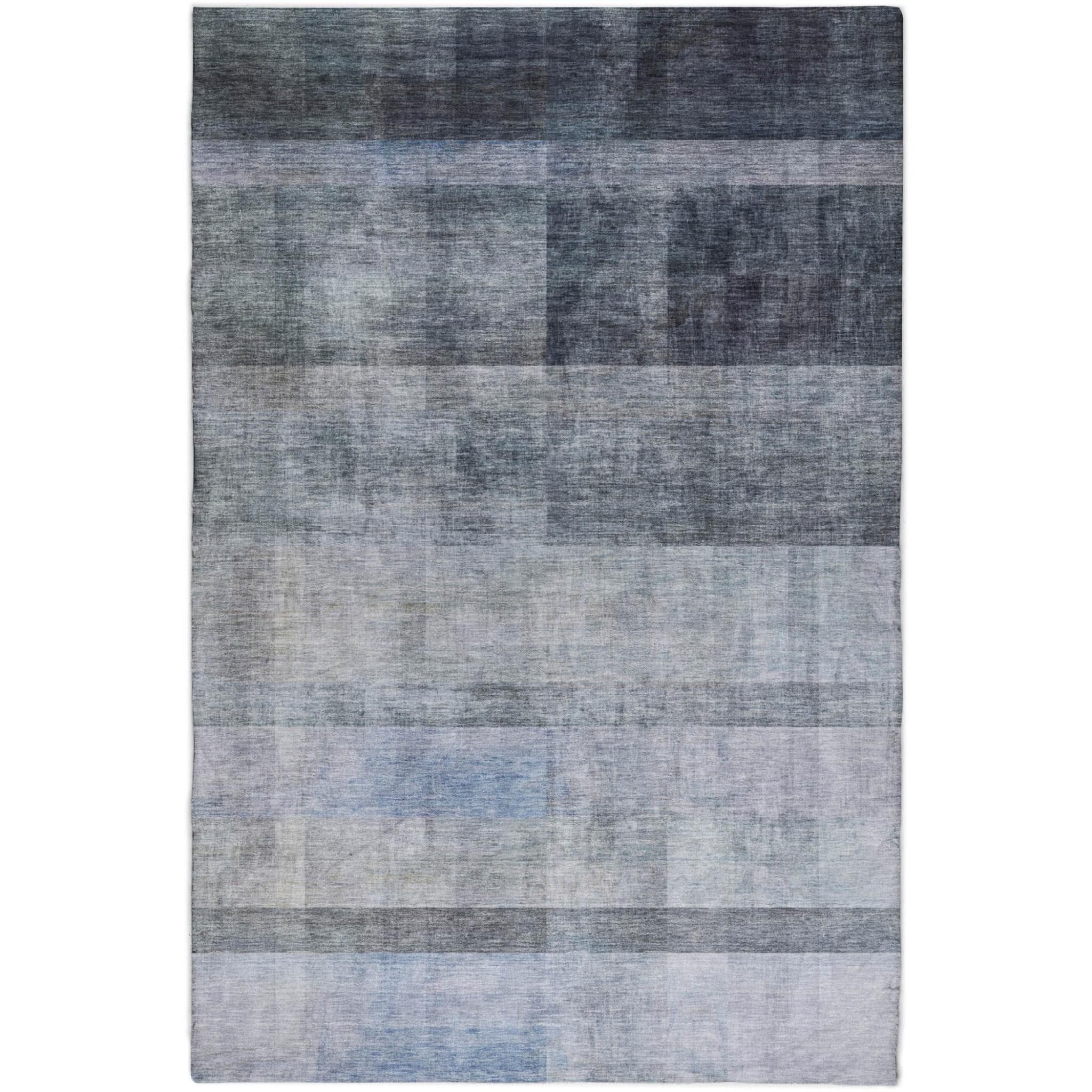 5' X 8' Navy Blue And Gray Geometric Shag Washable Area Rug With UV Protection - Home & Garden
