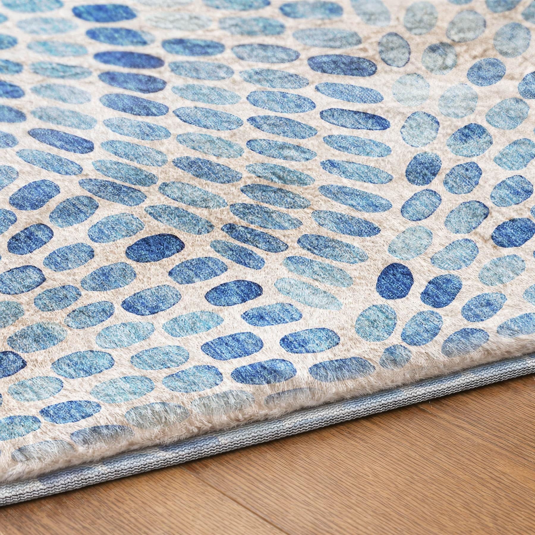 10' X 14' Blue And Denim Blue Geometric Shag Washable Area Rug With UV Protection - Home & Garden