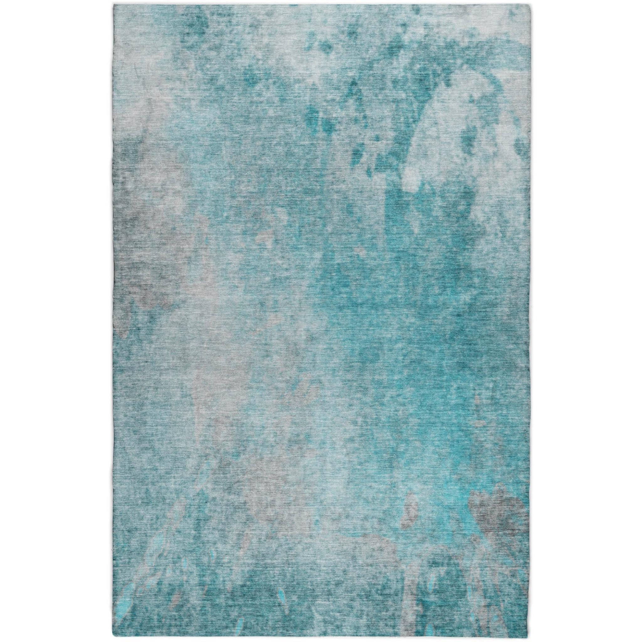 10' X 14' Teal And Gray Abstract Shag Washable Area Rug With UV Protection - Home & Garden