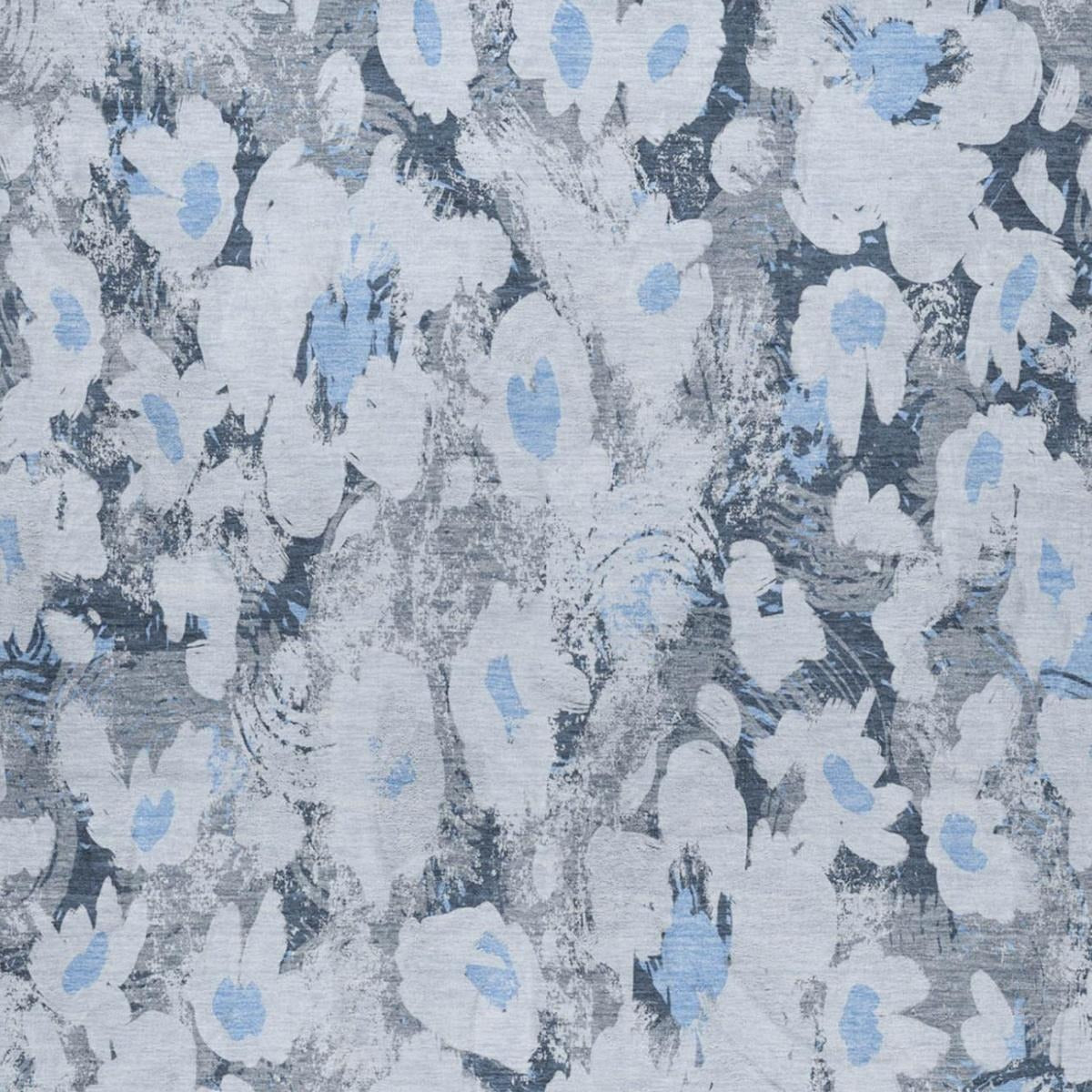 10' X 14' Denim Blue And Blue Floral Shag Washable Area Rug With UV Protection - Home & Garden