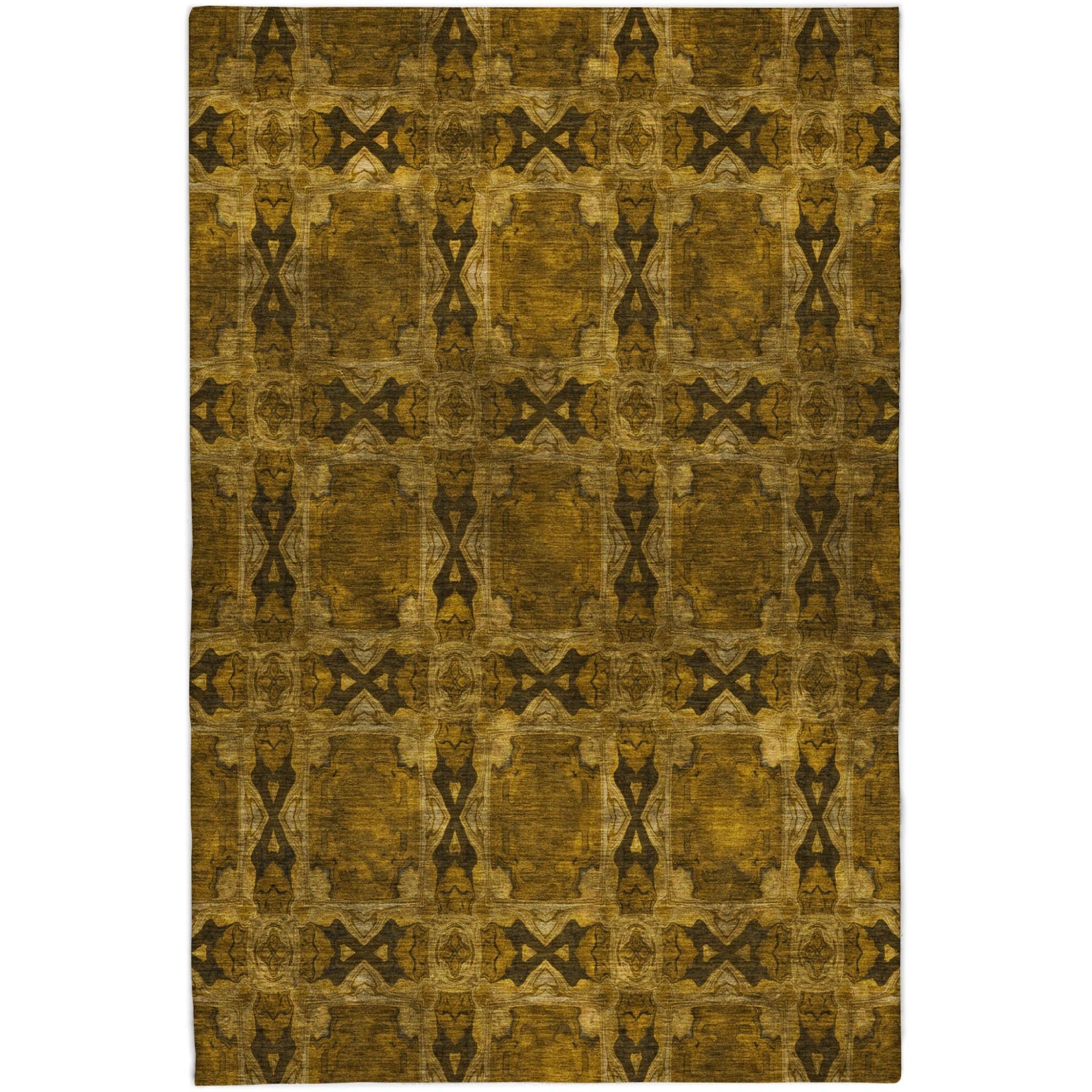 10' X 14' Chocolate And Gold Geometric Shag Washable Area Rug With UV Protection - Home & Garden