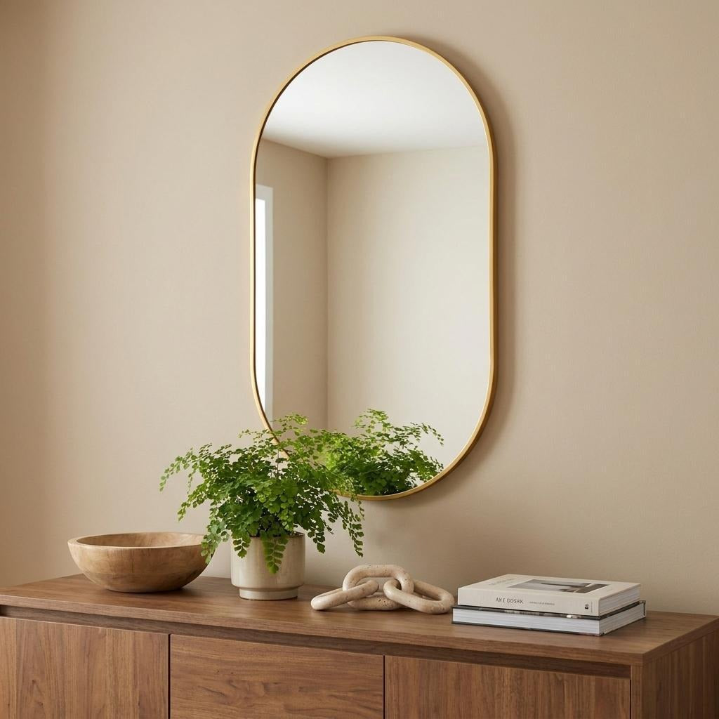 28" Gold Aluminum Oval Framed Accent Mirror - Bed & Bath