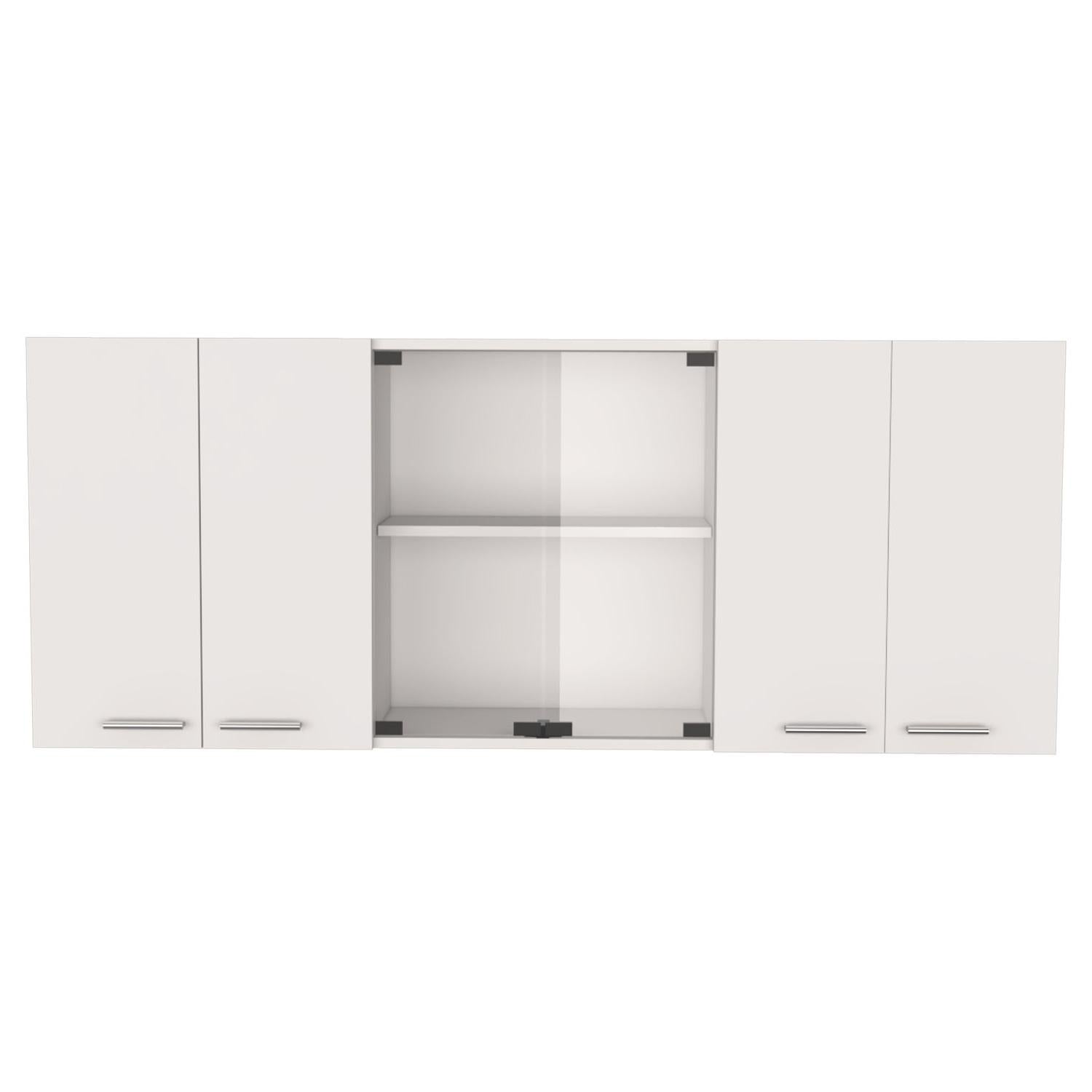 59" White Wood Wall Mounted China Cabinet With Six Doors - Kitchen & Dining