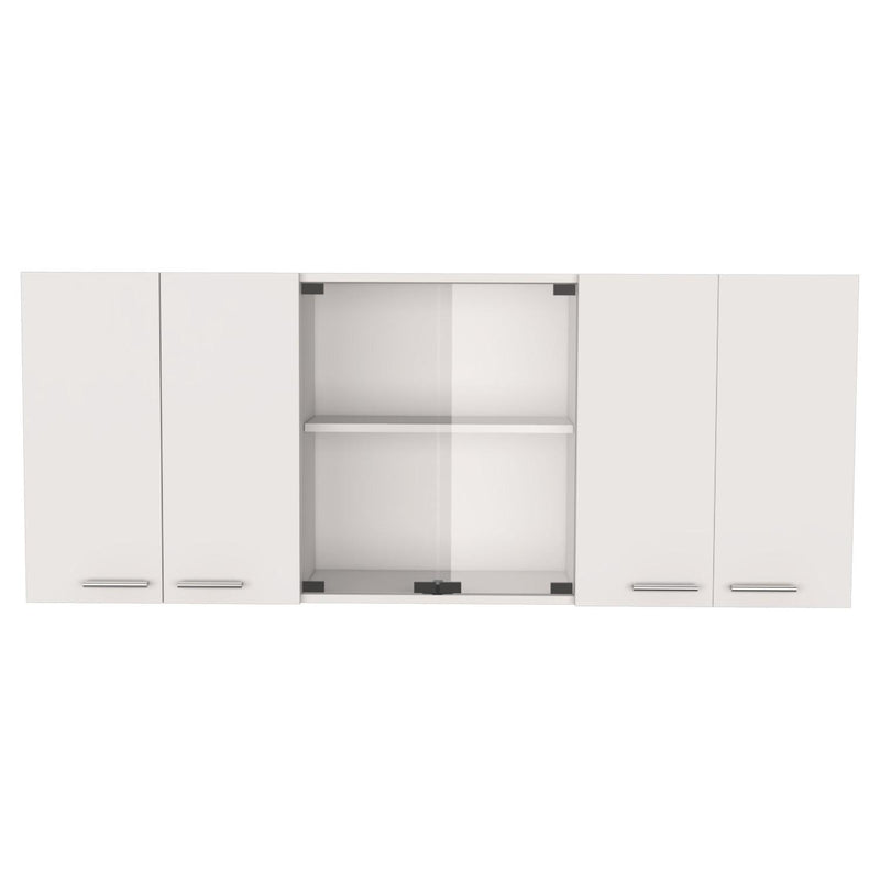 59" White Wood Wall Mounted China Cabinet With Six Doors - Kitchen & Dining