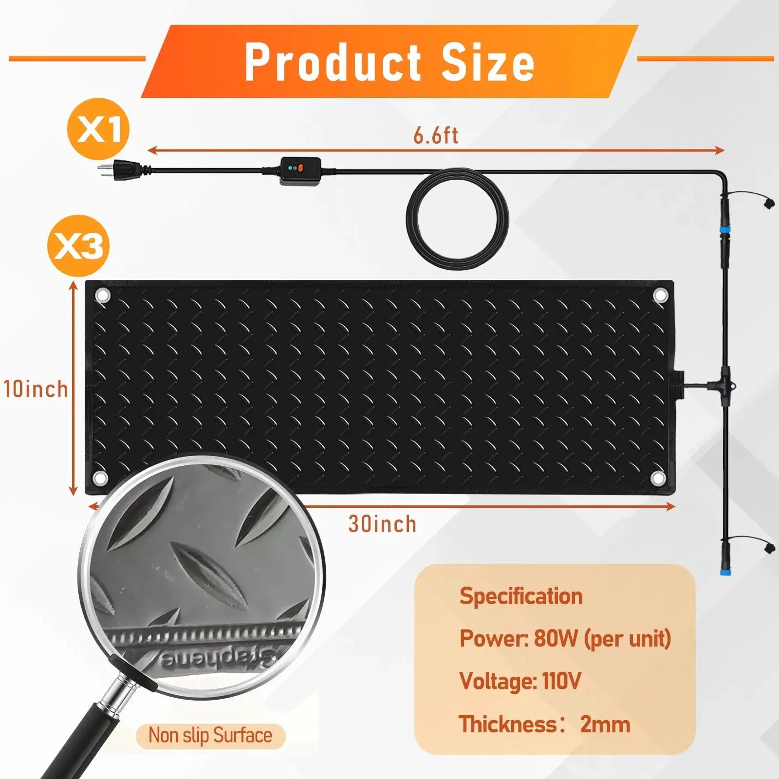 3pcs Heated Snow Melting Mats,10x30in  Electric Ice Melting Mats for Winter Snow Removal,Heated DrivewayDriveway Walkway Mats GreatEagleInc
