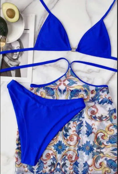 3pcs Self-tie Bikini Set with Floral Print Sarong Stay Warm in Style
