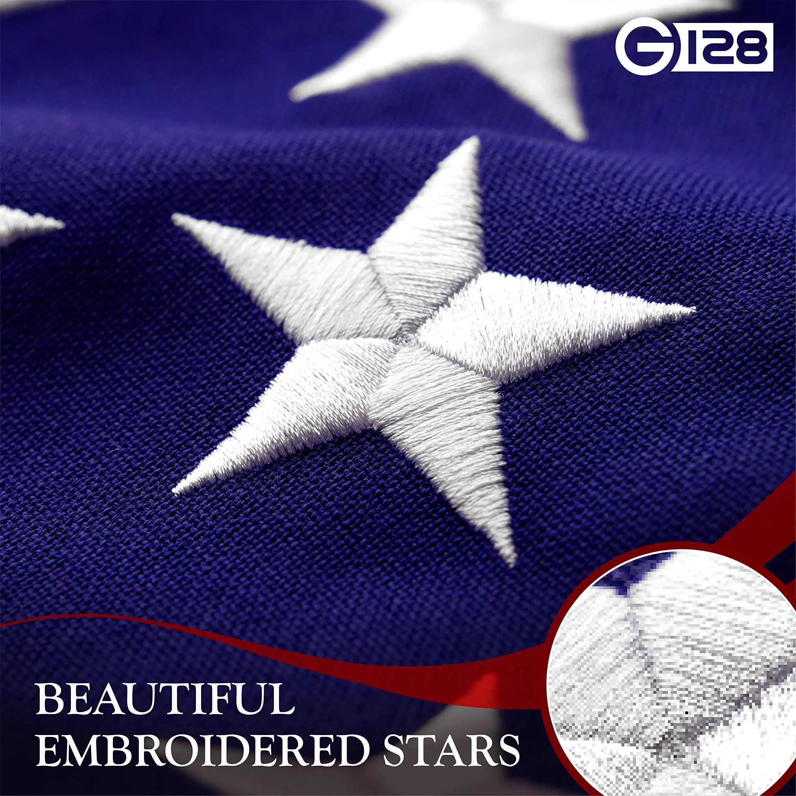 3x5 Ft American Flag Deluxe TearProof Series Featuring Super Tough Spun Polyester Embroidered Stars Sewn Stripes G128