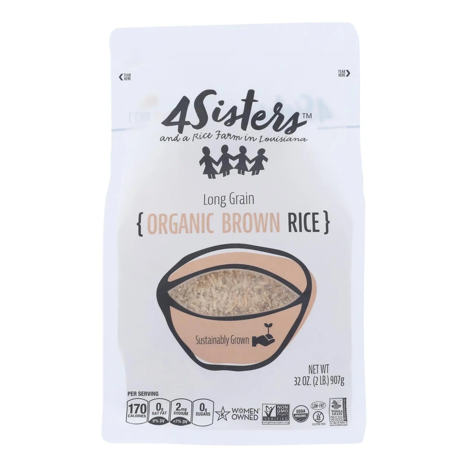 4 Sisters - Rice Og2 Brown Long Grain - Cs Of 6-2 Lb 4 Sisters