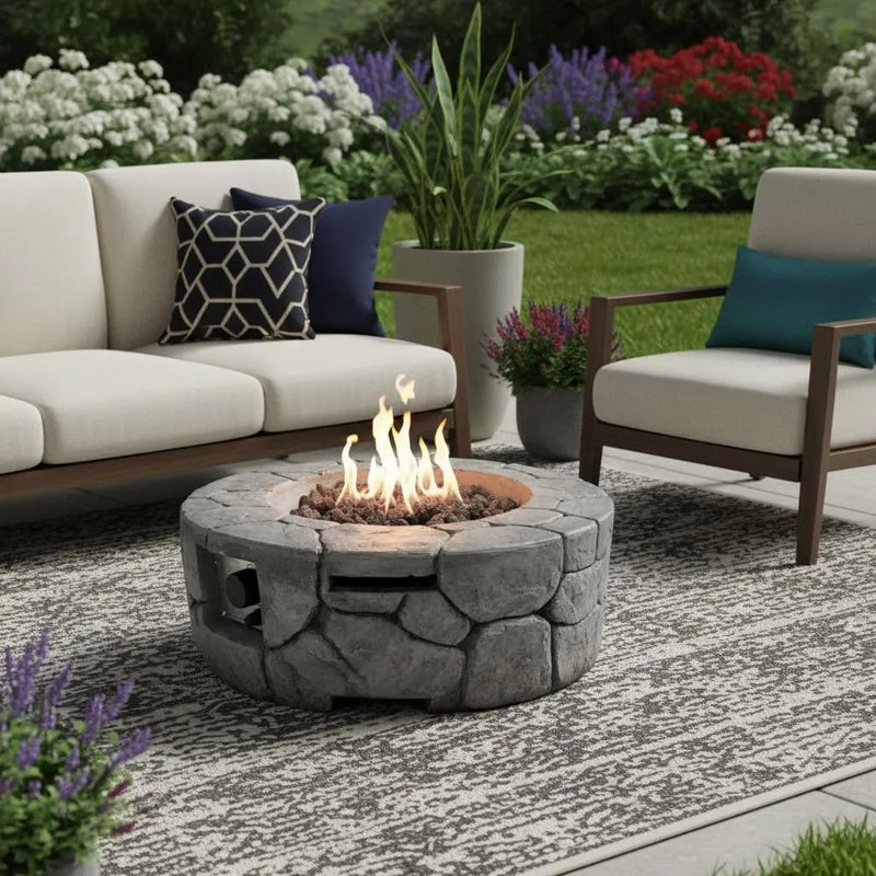 40000 BTU 28" Gray Steel Propane Round Fire Pit With Cover Homeroots Outdoor