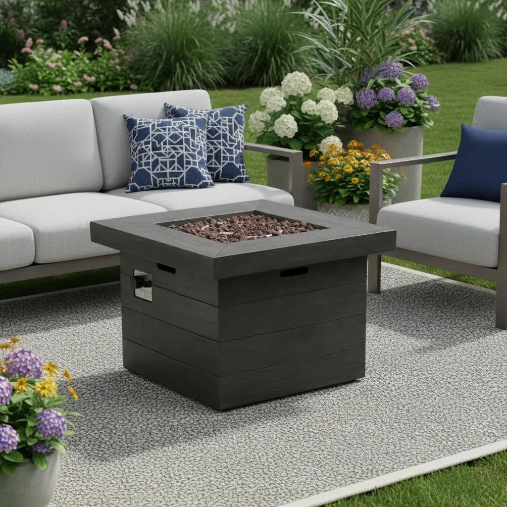 40000 BTU 32" Gray Steel Propane Rectangular Fire Pit With Cover Homeroots Outdoor