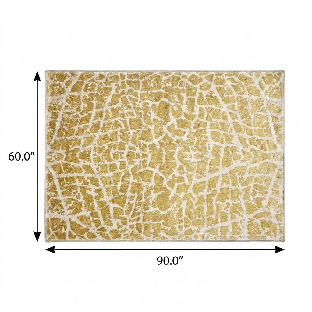 5' X 8' Gold And Ivory Geometric Shag Washable Area Rug With UV Protection - Home & Garden
