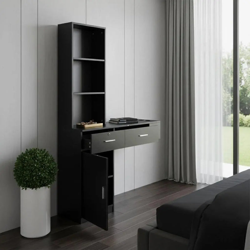40" Black Wood Mirrored Two Drawer Vanity Table Homeroots Living Room