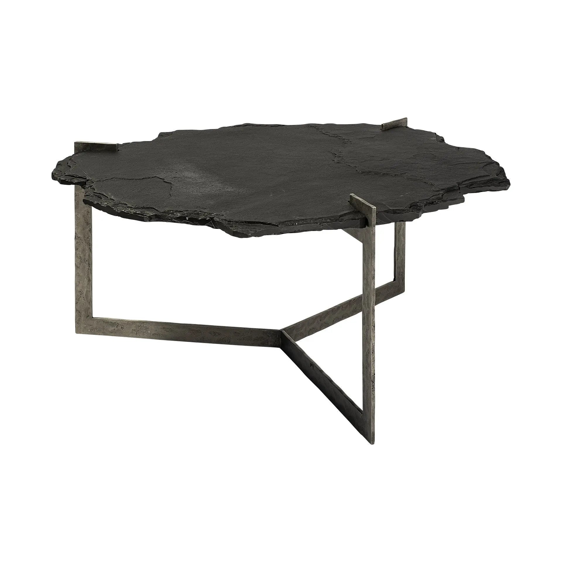40" Black and Gold Stone and Iron Free Form Distressed Coffee Table Homeroots Living Room