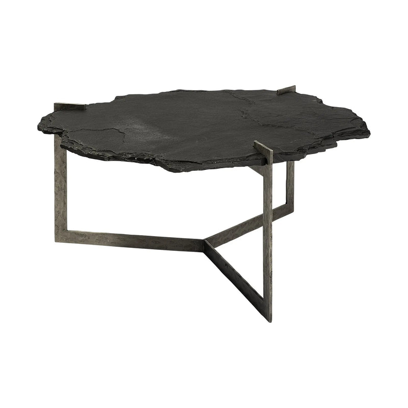 40" Black and Gold Stone and Iron Free Form Distressed Coffee Table Homeroots Living Room