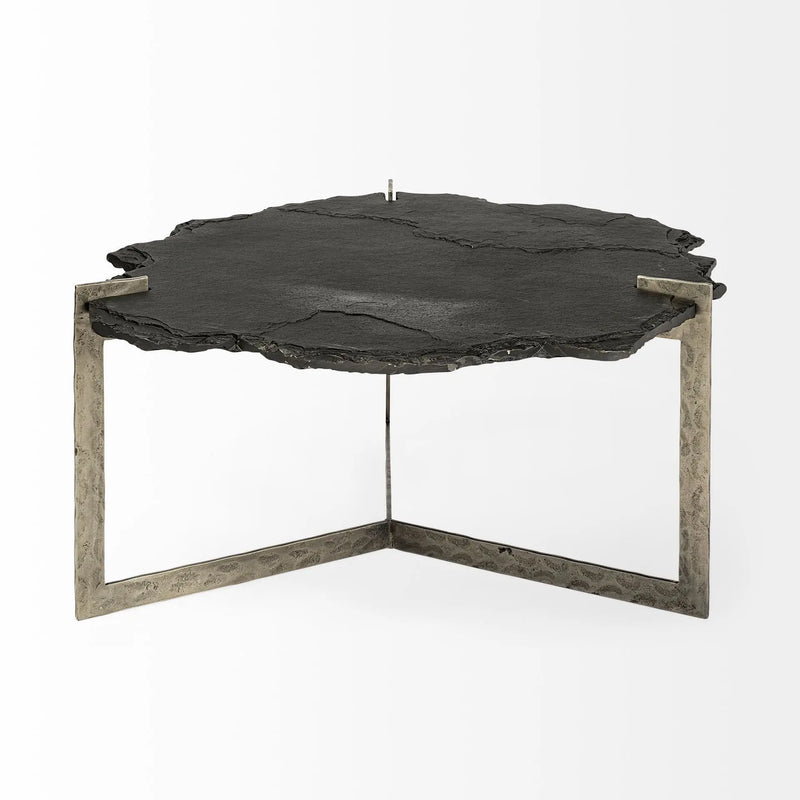 40" Black and Gold Stone and Iron Free Form Distressed Coffee Table Homeroots Living Room