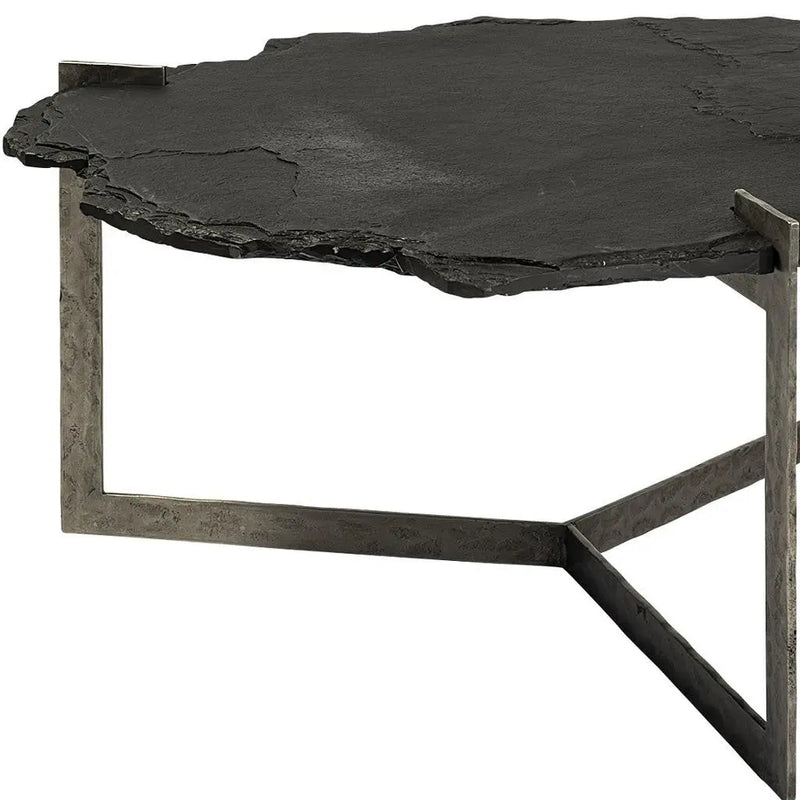 40" Black and Gold Stone and Iron Free Form Distressed Coffee Table Homeroots Living Room